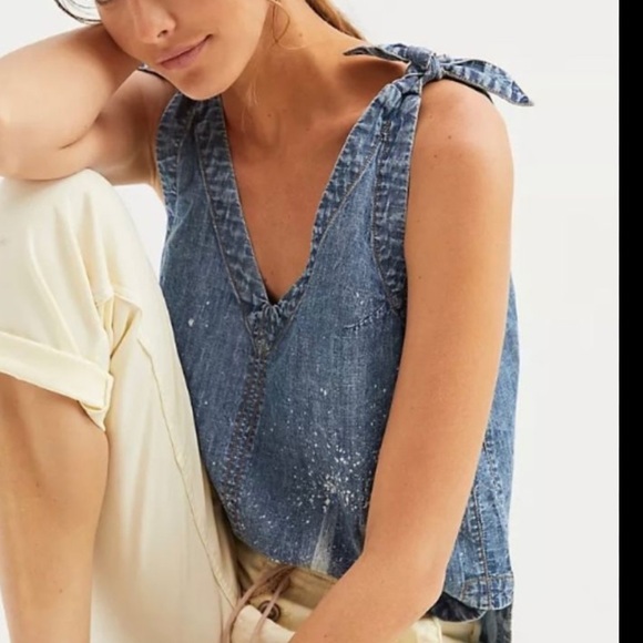 Pilcro Tops - Anthropologie Pilcro Denim Tie Strap Swing Tank Top 4 Button Back Boho
